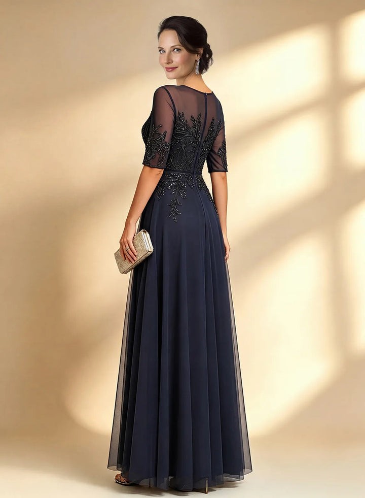 Veloria Dark Navy A-line Sequins Lace Dress
