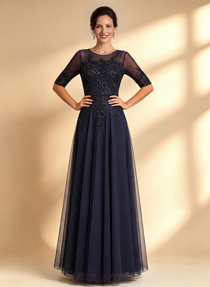 Veloria Dark Navy A-line Sequins Lace Dress
