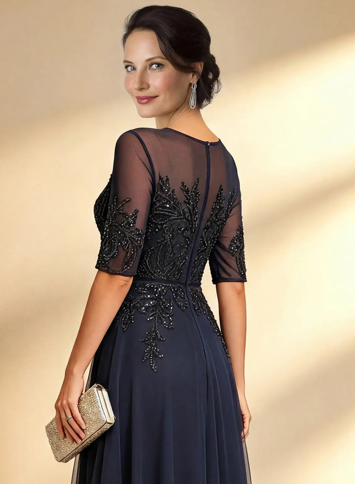 Veloria Dark Navy A-line Sequins Lace Dress