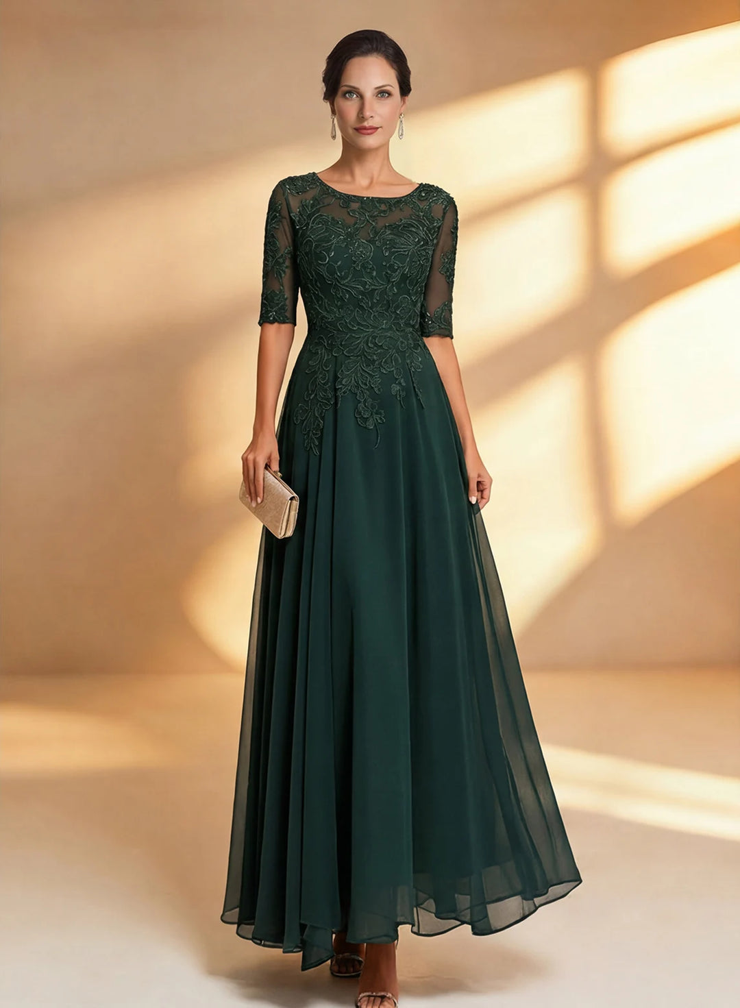 Veloria Elegant Navy Lace Midi Formal Dress