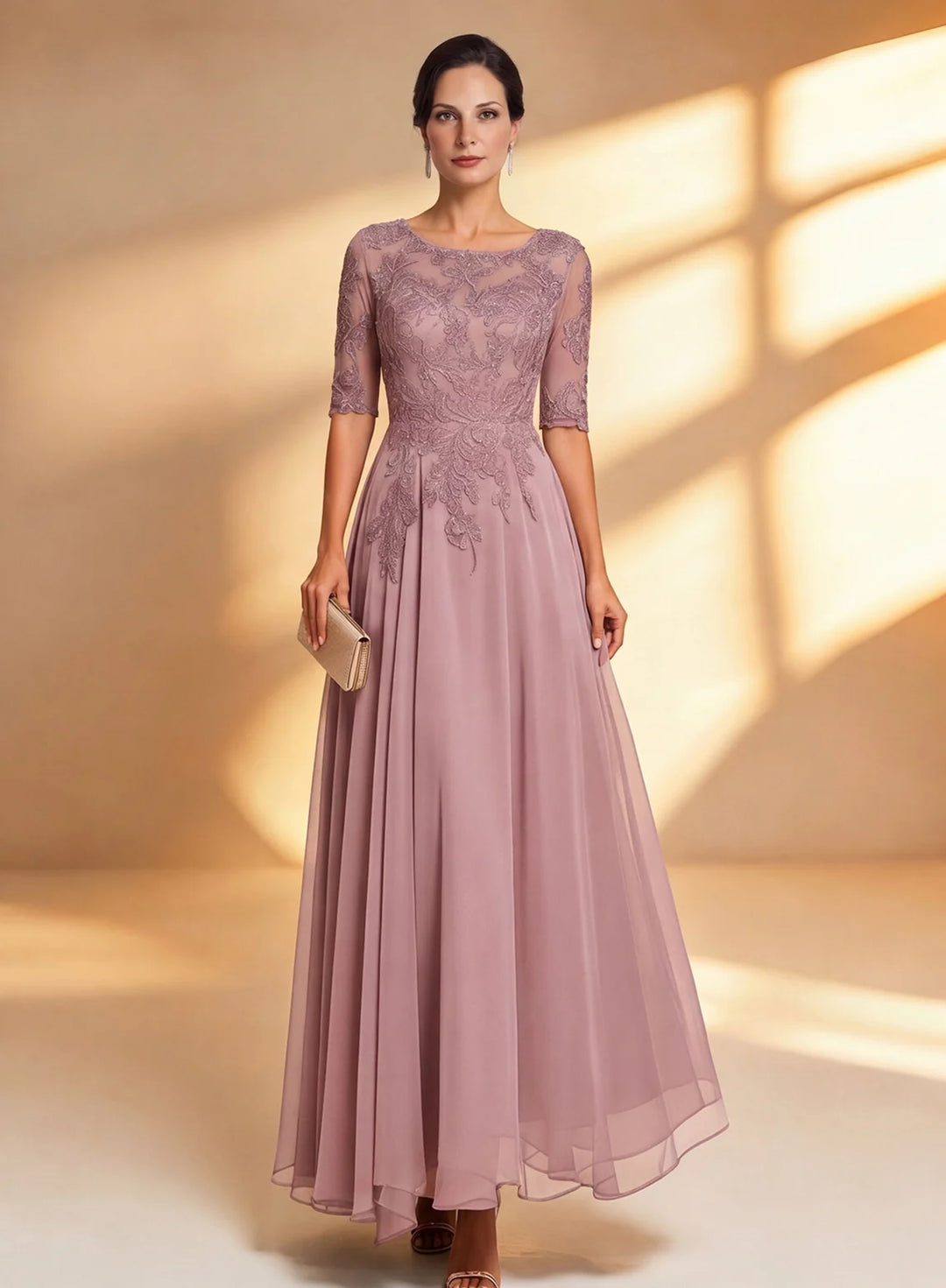 Veloria Elegant Navy Lace Midi Formal Dress