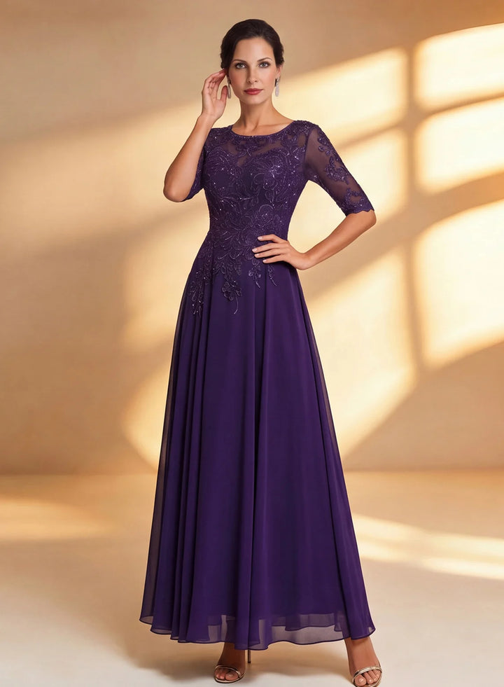 Veloria Elegant Navy Lace Midi Formal Dress