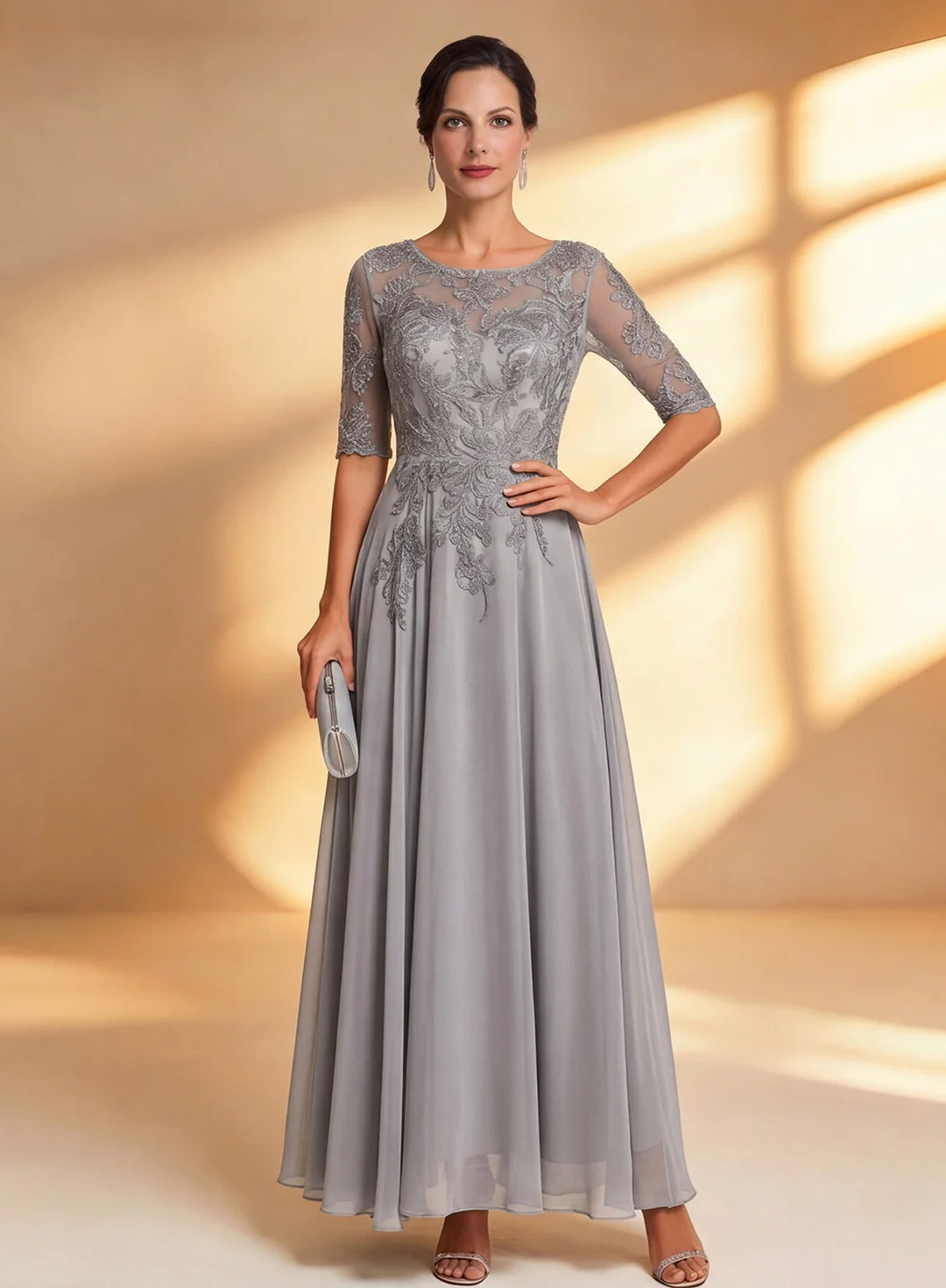 Veloria Elegant Navy Lace Midi Formal Dress