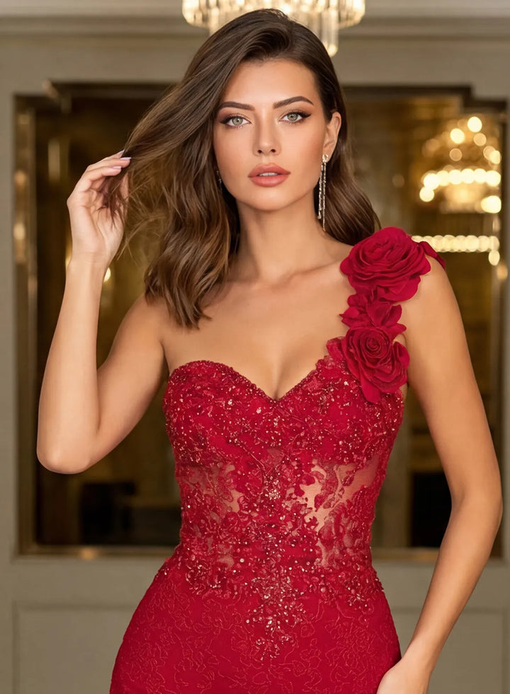 Veloria Dark Red Rosette Corset Mini Dress
