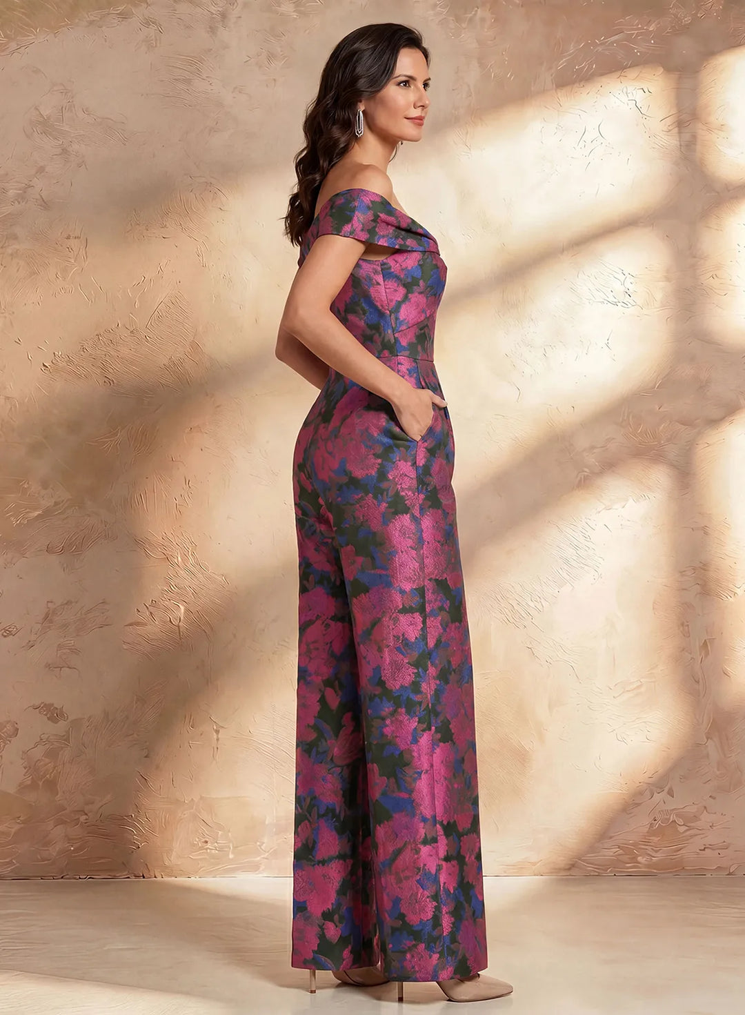 Veloria Floral Off-Shoulder Wide Leg Formal Jumpsuit
