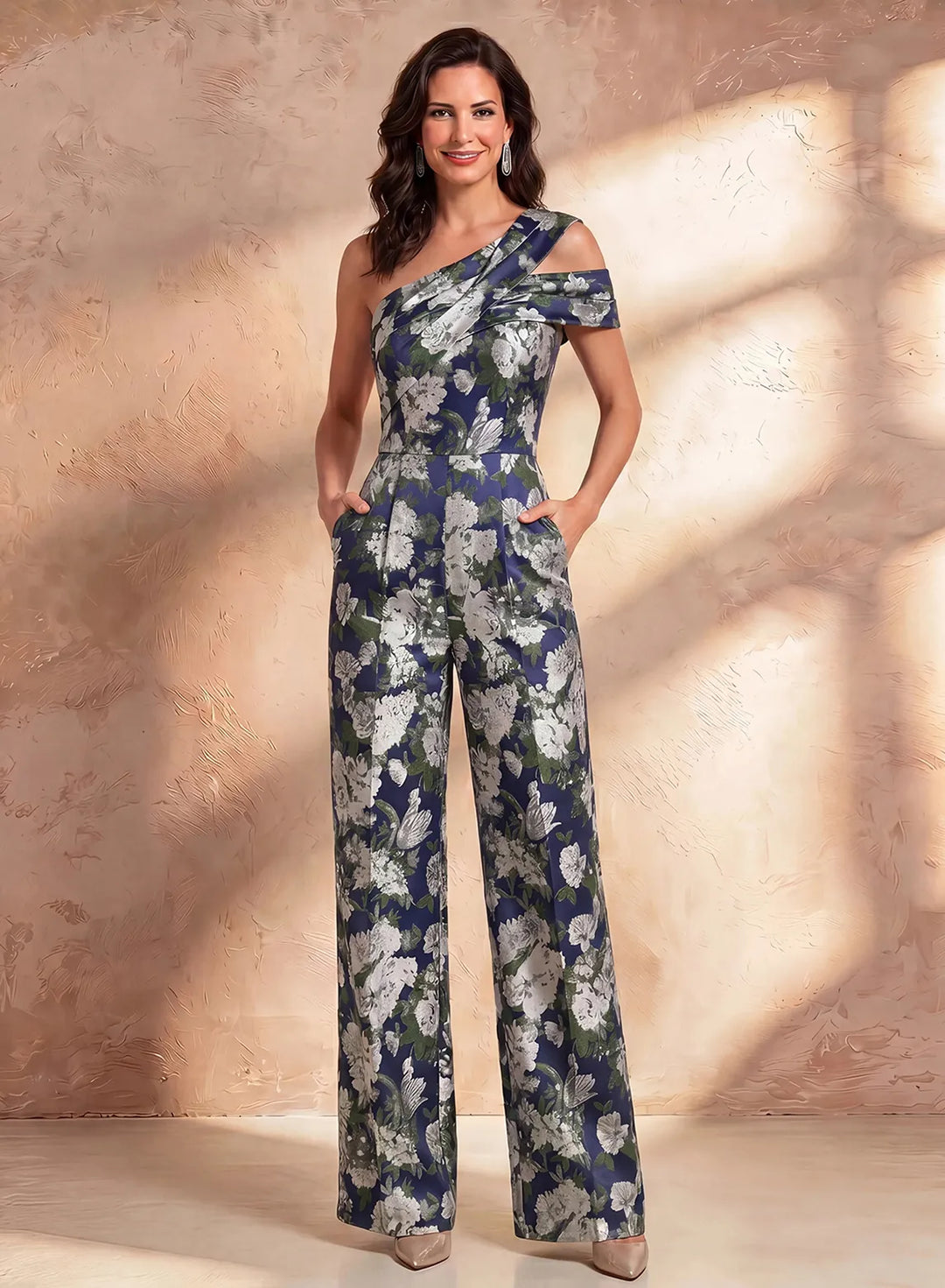 Veloria One-Shoulder Floral Wide-Leg Jumpsuit