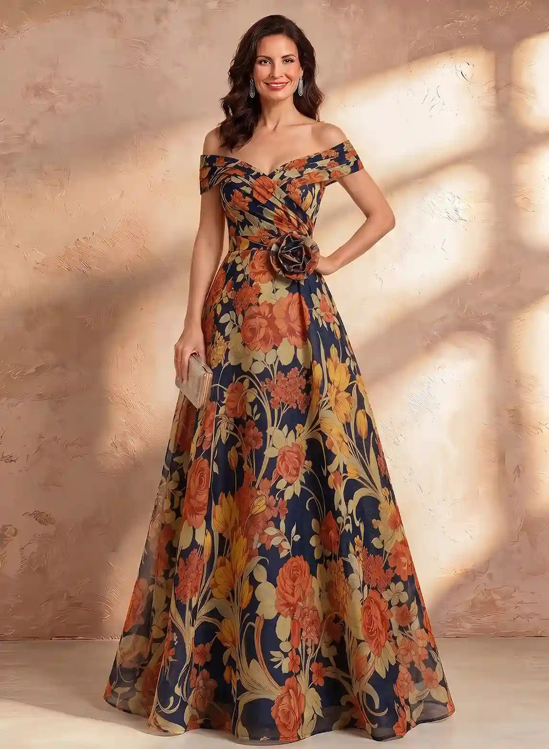 Veloria Off Shoulder Chiffon Floral Maxi Dress for Wedding Guests &amp; Evening Events