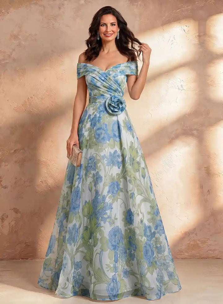 Veloria Off Shoulder Chiffon Floral Maxi Dress for Wedding Guests &amp; Evening Events