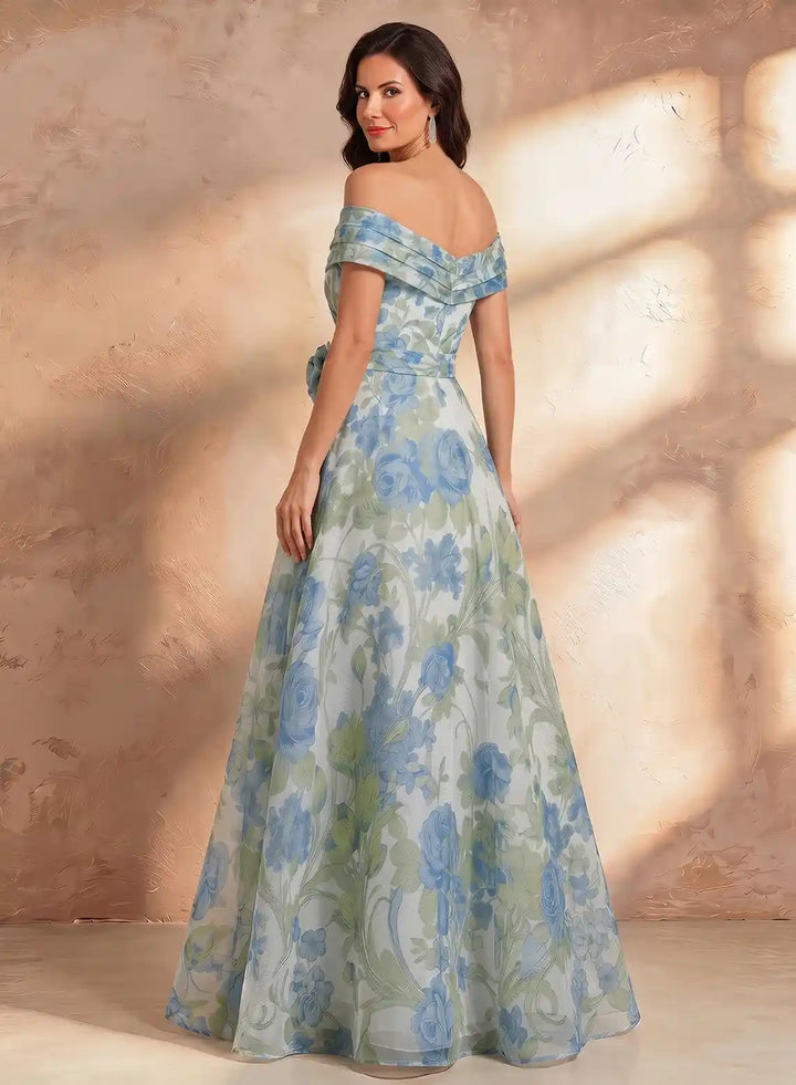 Veloria Off Shoulder Chiffon Floral Maxi Dress for Wedding Guests &amp; Evening Events