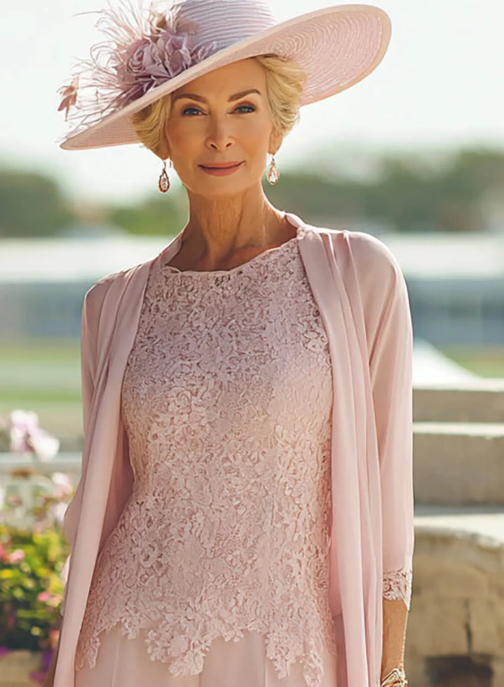 Veloria Elegant Blush Pink Chiffon 3-Piece Pantsuit Set