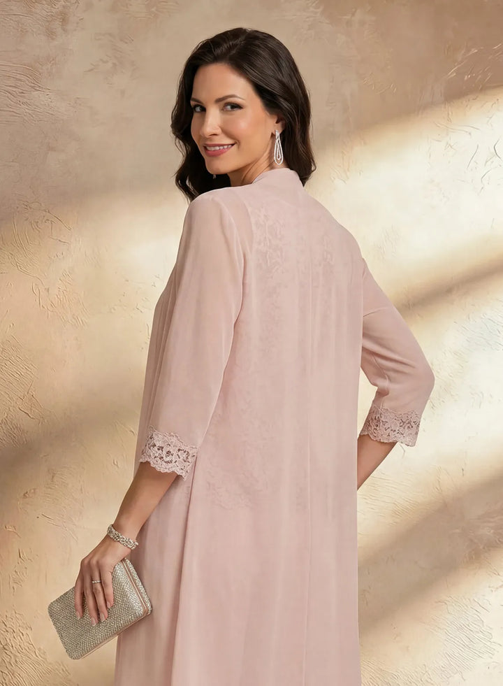 Veloria Elegant Blush Pink Chiffon 3-Piece Pantsuit Set