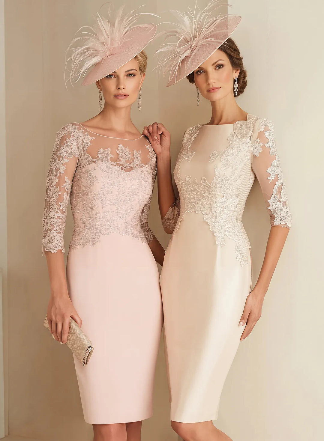 Veloria Blush Pink Lace Illusion Sheath Midi Dress