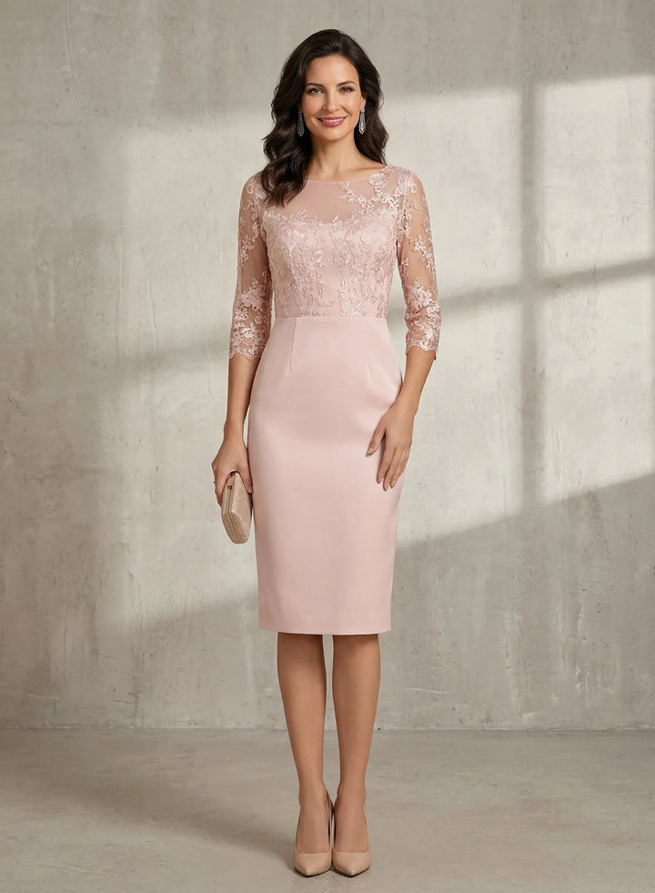 Veloria Blush Pink Lace Illusion Sheath Midi Formal Dress