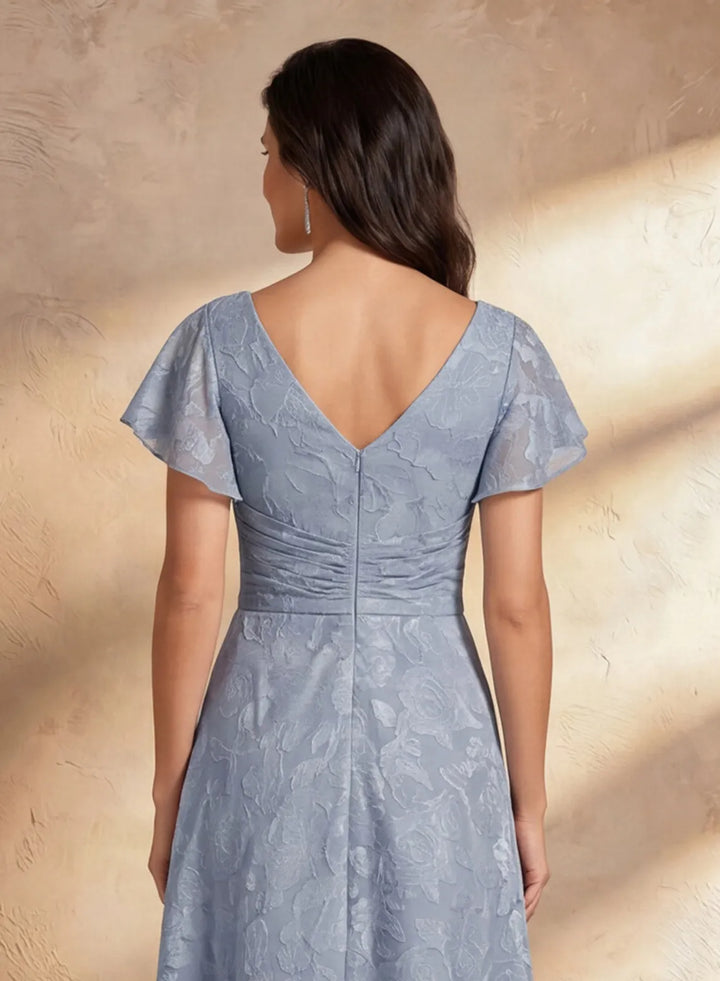 Veloria Dusty Blue Flutter Sleeve Midi Dress