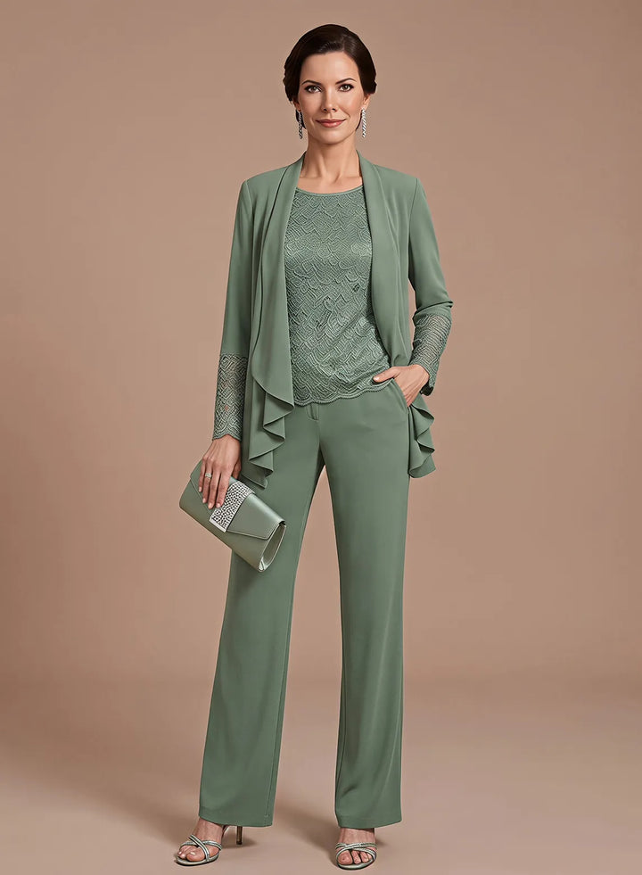 Sage Green 3-Piece Chiffon Mother of the Bride Pantsuit