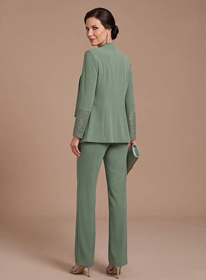 Sage Green 3-Piece Chiffon Mother of the Bride Pantsuit