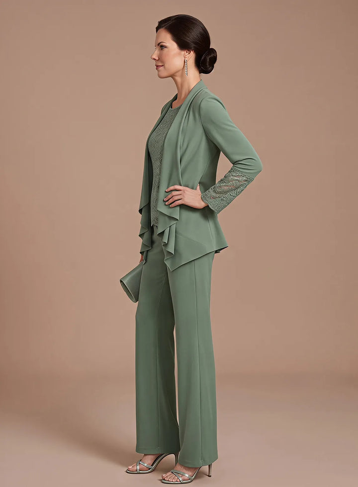 Sage Green 3-Piece Chiffon Mother of the Bride Pantsuit