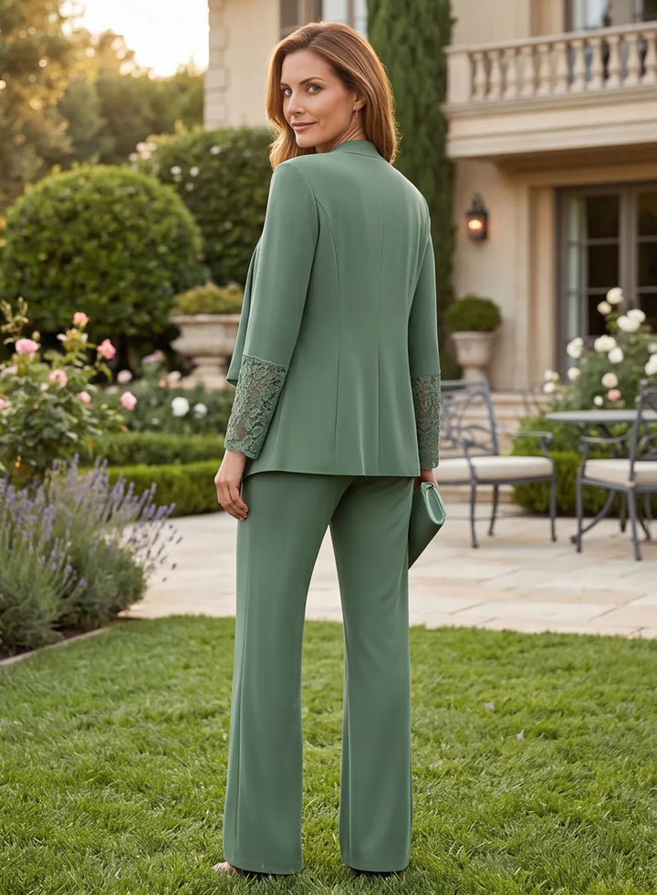 Sage Green 3-Piece Chiffon Mother of the Bride Pantsuit