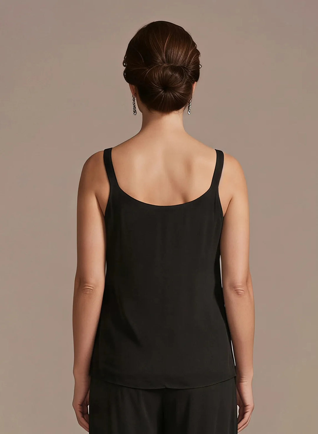 Black camisole top with a simple back design and elegant sleeveless silhouette