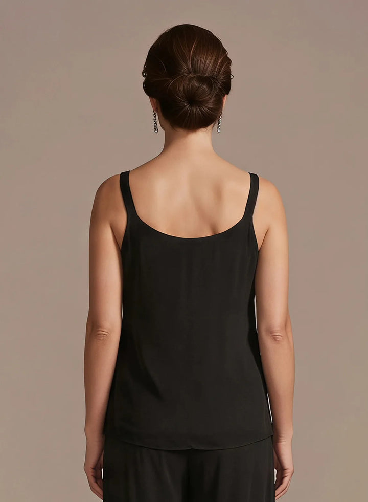 Black camisole top with a simple back design and elegant sleeveless silhouette