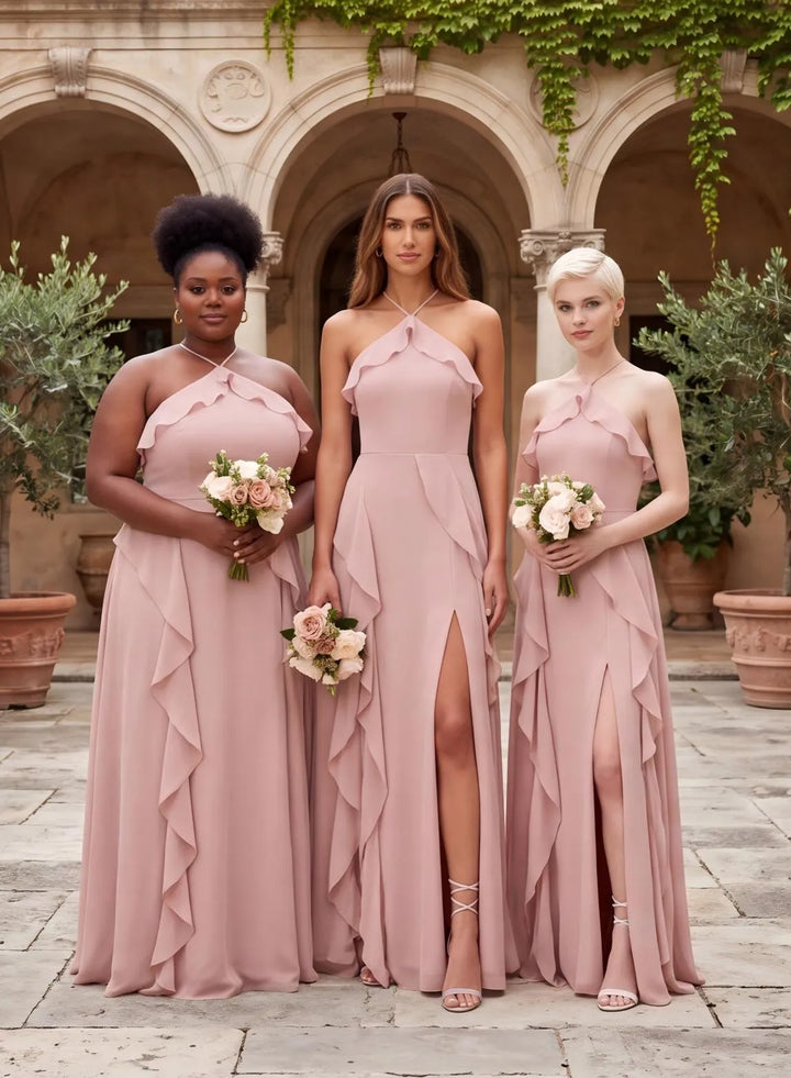Blush pink bridesmaid dresses for wedding ceremony
