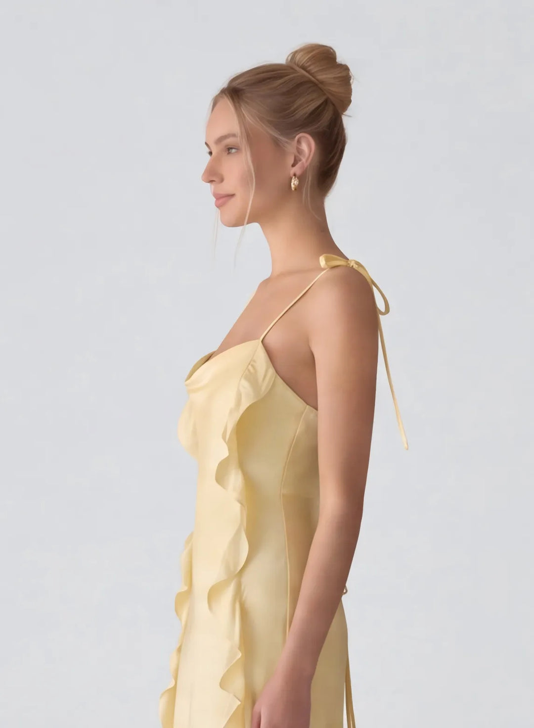 Butter yellow A-line dress with flattering fit and feminine elegant silhouette