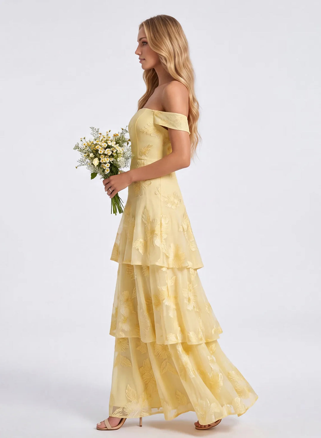Butter yellow chiffon bridesmaid dress side view