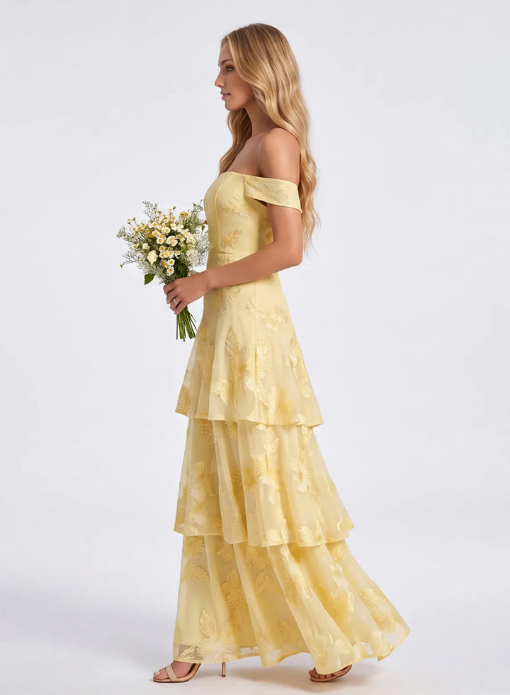 Butter yellow chiffon bridesmaid dress side view