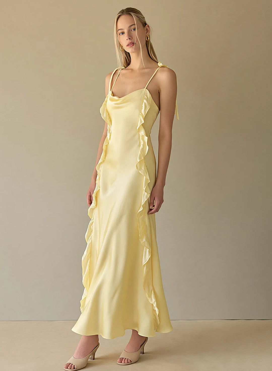 Elegant butter yellow wedding guest dress for weddings, parties and special occasions