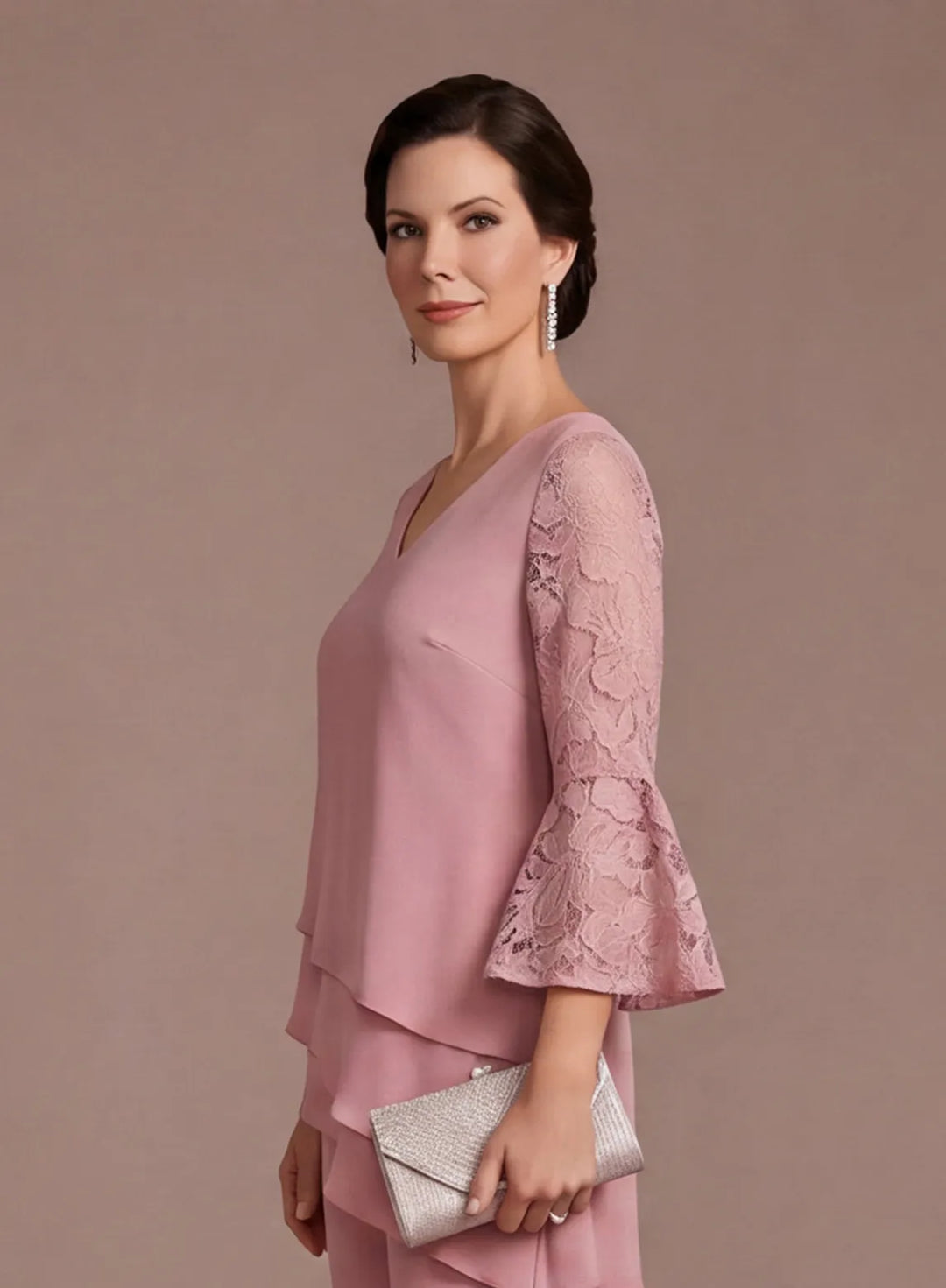 Comfortable two piece dusty rose pantsuit for women special occasions