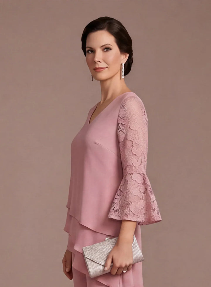 Comfortable two piece dusty rose pantsuit for women special occasions