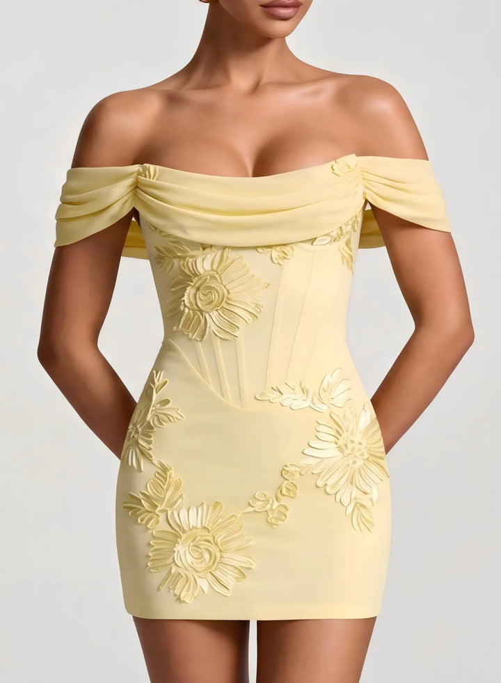 Cream cocktail mini dress for wedding guests, parties, and special occasions