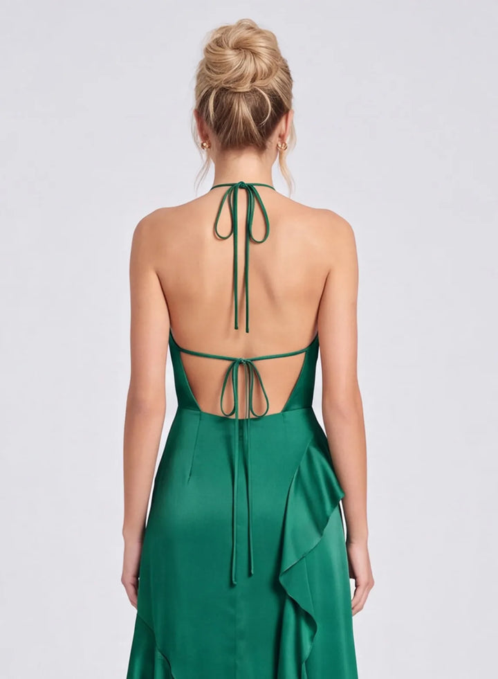 Emerald green bridesmaid dress with open back