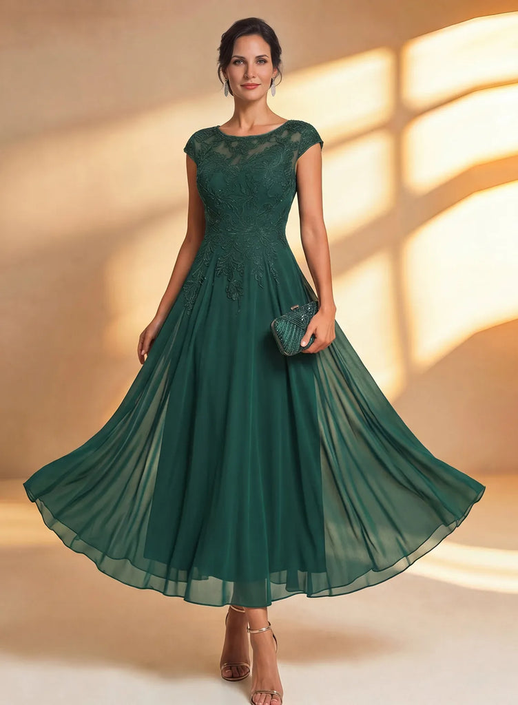 Dark Green Lace Chiffon Midi Dress |Elegant Wedding Guest&Formal Dress Green / US 30W