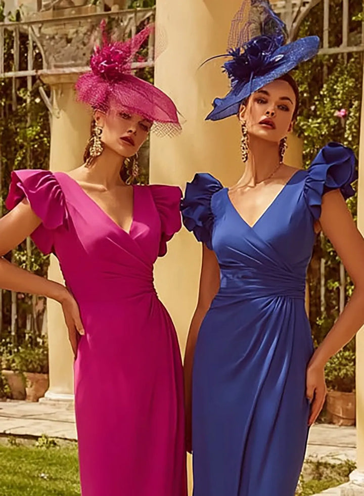 Elegant fuchsia wedding guest dress for outdoor celebrations and special occasions