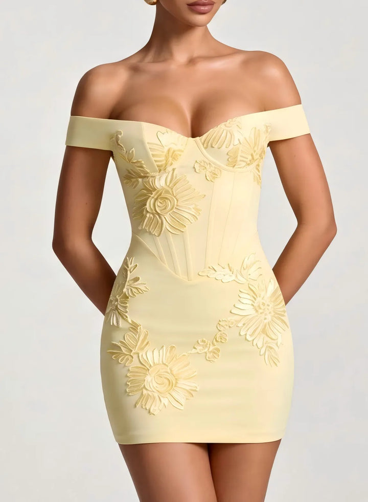 Ivory homecoming dress detail showing the elegant fabric texture and fitted style