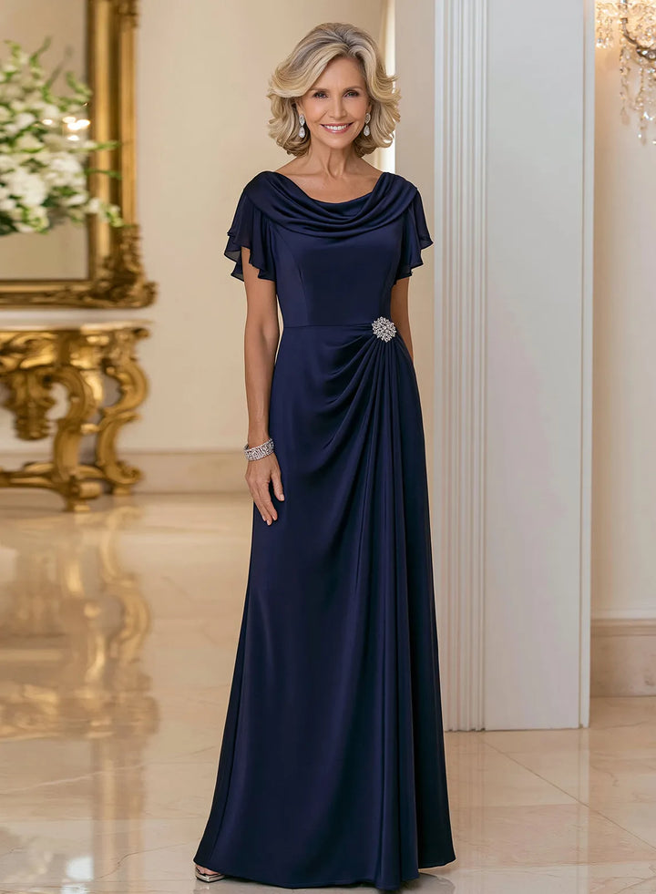 Elegant navy chiffon wedding guest dress for mother of the bride