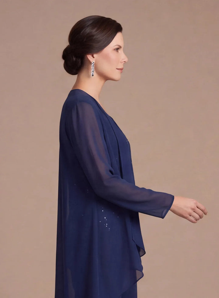 Elegant navy wide leg pantsuit for women wedding guest and mother of the bride