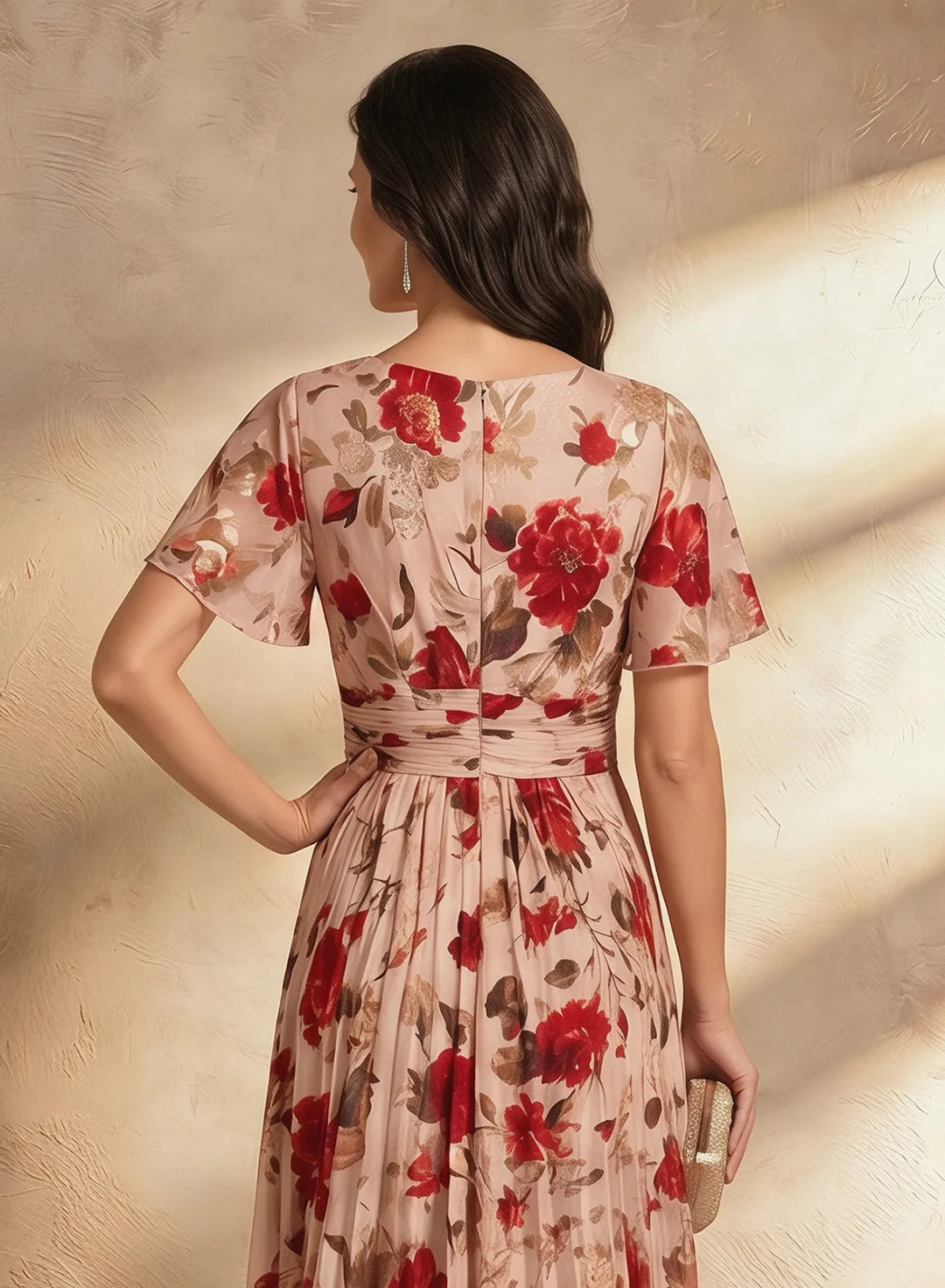 Floral midi wedding guest dress back detail