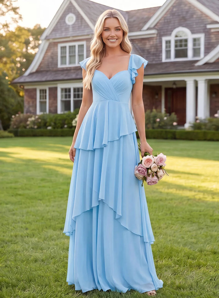 Sky blue bridesmaid dress for outdoor wedding and garden ceremony