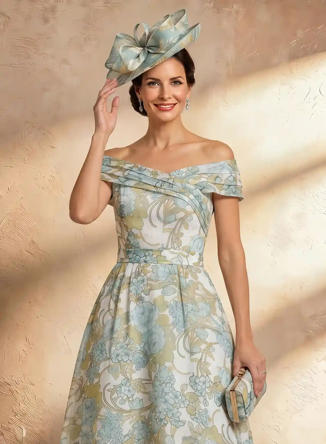 Sky blue floral garden wedding guest dress for outdoor weddings and special occasions